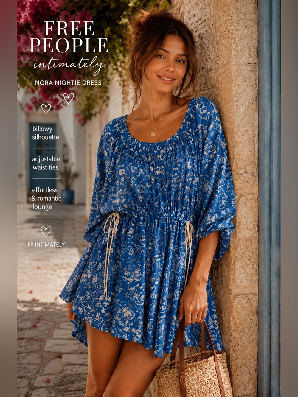 Free People Intimately Nora Nightie Dress Small Indigo Blue Floral Oversized H